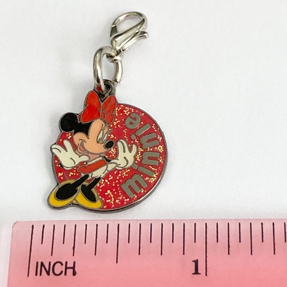 Vintage Disney Minnie Mouse Clip On Charm Zipper Pull Purse EnamelGlitter Signed - Picture 5 of 6